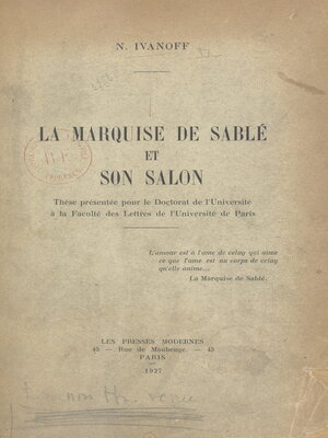 cover image of La marquise de Sablé et son salon